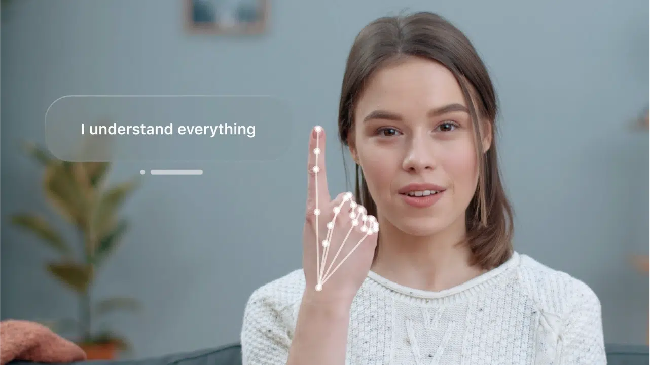 Girl communicating with Sign Language 