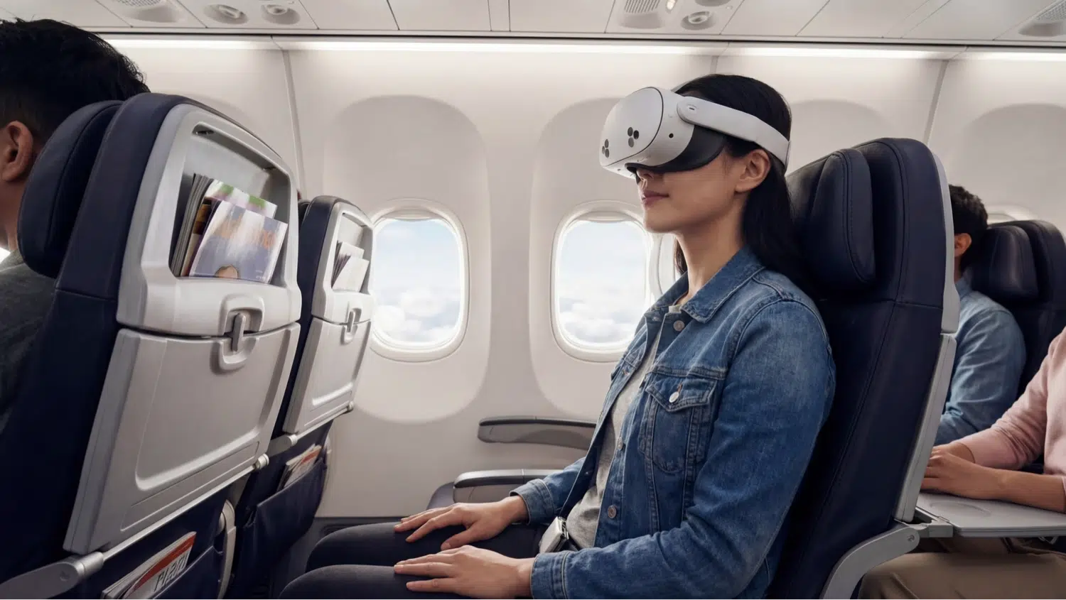 a woman wearing a meta quest headset