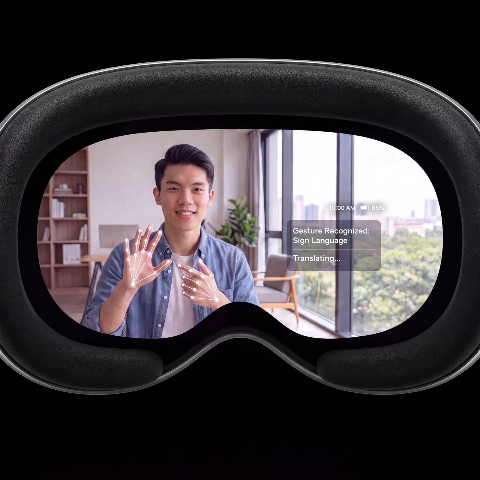 Apple Vision Pro view recognizing and translating sign language gestures